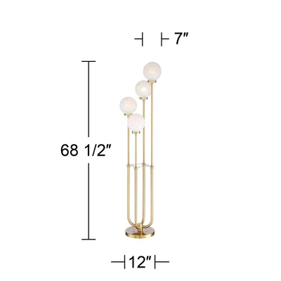 Possini Euro Design Mid Century Modern Glam Style Floor Lamp 4-Light LED 68.5" Tall Warm Gold Glass Globe Shade For Living Room House Uplight 5 Possini Euro Design Mid Century Modern Glam Style Floor Lamp 4-Light LED 68.5" Tall Warm Gold Glass Globe Shade For Living Room House Uplight - Image 5