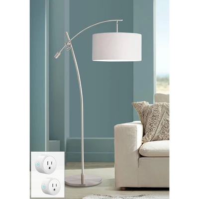 Possini Euro Design Raymond Modern 69" Tall Arc Floor Lamp With Smart Socket Raymond Nickel Adjustable Off-White Shade For Living Room 1 Possini Euro Design Raymond Modern 69" Tall Arc Floor Lamp With Smart Socket Raymond Nickel Adjustable Off-White Shade For Living Room