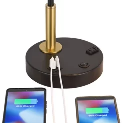 Possini Euro Design Keller 24" High Small Modern Desk Lamp USB Port AC Power Outlet Black Brass Finish Metal Single Home Office Living Room Charging -Possini Euro Design Sales GUEST 024426c6 f7aa 490b 992f f19053c76b97