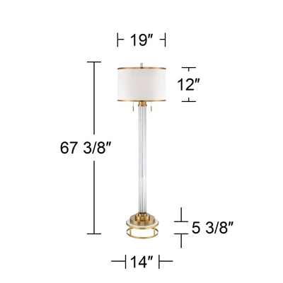Possini Euro Design Cadence Modern Floor Lamp With Riser 67 1/2" Tall Crystal Glass Column Satin Brass Linen Drum Shade For Living Room Bedroom Office 3 Possini Euro Design Cadence Modern Floor Lamp With Riser 67 1/2" Tall Crystal Glass Column Satin Brass Linen Drum Shade For Living Room Bedroom Office - Image 3