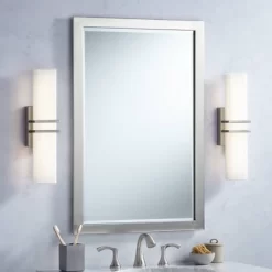 Possini Euro Design Exeter Modern Wall Lights Set Of 2 Brushed Nickel Hardwire 4 1/2" Light Bar LED Fixture White Glass Shade For Bedroom Bathroom