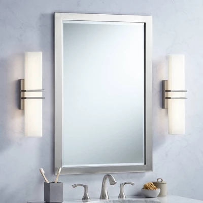 Possini Euro Design Exeter Modern Wall Lights Set Of 2 Brushed Nickel Hardwire 4 1/2" Light Bar LED Fixture White Glass Shade For Bedroom Bathroom 1 Possini Euro Design Exeter Modern Wall Lights Set Of 2 Brushed Nickel Hardwire 4 1/2" Light Bar LED Fixture White Glass Shade For Bedroom Bathroom