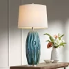Possini Euro Design Eneya Modern Coastal Table Lamp 31" Tall Ceramic Blue Green Swirl Glaze Neutral Oval Shade For Bedroom Living Room Nightstand Home