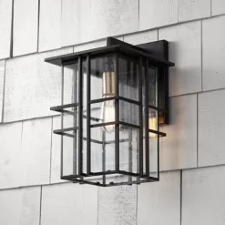 Possini Euro Design Arley Modern Industrial Outdoor Wall Light Fixtures Set Of 2 Black 16" Seedy Glass For Post Exterior Barn Deck House -Possini Euro Design Sales GUEST 043a57c9 c245 44da a13b 9122691269c2