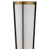 Possini Euro Design Vista Mid Century Modern Torchiere Floor Lamp With Riser 73 1/2" Tall Brass Gunmetal Gray Off White Linen Shade For Living Room