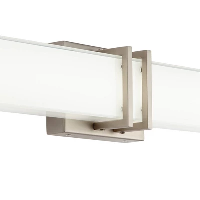 Possini Euro Design Exeter Modern Wall Lights Set Of 2 Brushed Nickel Hardwire 4 1/2" Light Bar LED Fixture White Glass Shade For Bedroom Bathroom 2 Possini Euro Design Exeter Modern Wall Lights Set Of 2 Brushed Nickel Hardwire 4 1/2" Light Bar LED Fixture White Glass Shade For Bedroom Bathroom - Image 2