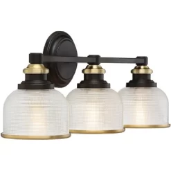 Possini Euro Design Poway Industrial Modern Wall Light Bronze Warm Brass Hardwire 24" 3-Light Fixture Textured Glass Bowl Shade For Bedroom Bathroom -Possini Euro Design Sales GUEST 04da2625 fbe2 4ca1 b17d 27fff3ded215