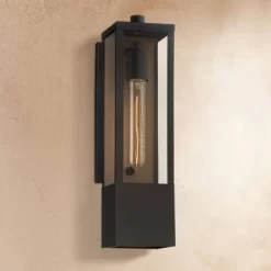 Possini Euro Design Berk Modern Outdoor Wall Light Fixture Textured Black 16" Clear Glass For Post Exterior Barn Deck House Porch Yard Posts Patio