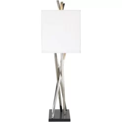 Possini Euro Design Modern Table Lamps 30" Tall Set Of 2 Brushed Steel Black White Linen Rectangular Shade For Living Room Family Bedroom -Possini Euro Design Sales GUEST 05c8b017 0544 4ee8 96a0 4f79d68d7751