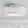 Possini Euro Design Modern Ceiling Lighting Semi Flush Mount Fixture 20" Wide Chrome 3-Light Sheer Outer Off White Inner Drum Shade For Bedroom House