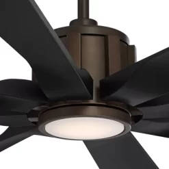 Possini Euro Design 70" Defender Modern Indoor Outdoor Ceiling Fan 8 Blade LED Light Remote Control Oil Rubbed Bronze Black Blades Bedroom Patio