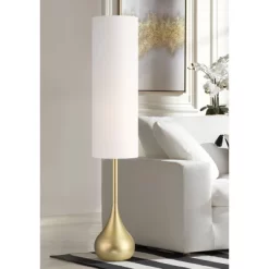 Possini Euro Design Moderne Mid Century Modern 62" Tall Standing Floor Lamp Droplet Foot Switch Metal Soft Gold Finish Living Room Bedroom House