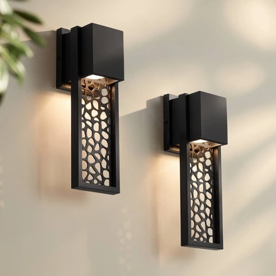 Possini Euro Design Possini Euro Miele 16"H Matte Black Outdoor LED Wall Light Set Of 2 1 Possini Euro Design Possini Euro Miele 16"H Matte Black Outdoor LED Wall Light Set Of 2
