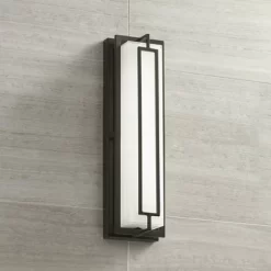 Possini Euro Design Belfonte Modern Outdoor Wall Light Fixtures Set Of 2 Bronze Rectangular Frame LED 16 1/4" White Glass For Post Exterior -Possini Euro Design Sales GUEST 073f8169 f4bc 448f 8ee9 ea345a7d79c5