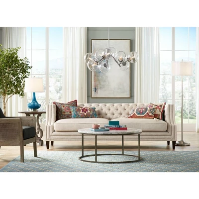 Possini Euro Design Roxie Modern Floor Lamp Standing 65 1/2" Tall Brushed Nickel Sheer Linen Double Drum Shade For Living Room Bedroom Office House 8 Possini Euro Design Roxie Modern Floor Lamp Standing 65 1/2" Tall Brushed Nickel Sheer Linen Double Drum Shade For Living Room Bedroom Office House - Image 8