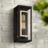 Possini Euro Design Double Box Industrial Outdoor Wall Light Fixture Matte Black Warm Brass 15 1/2" Clear Glass Post Exterior Barn Deck House Porch