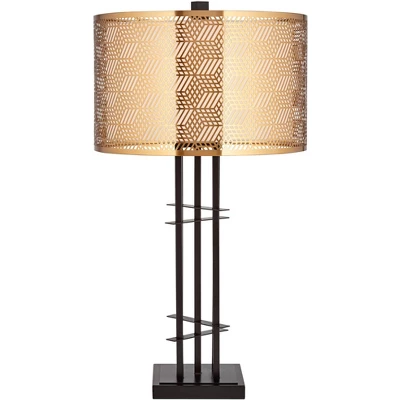 Possini Euro Design Deborah Modern Mid Century Table Lamp 30" Tall Black With USB Charging Port Gold Metal Double Drum Shades For Living Room Desk 7 Possini Euro Design Deborah Modern Mid Century Table Lamp 30" Tall Black With USB Charging Port Gold Metal Double Drum Shades For Living Room Desk - Image 7