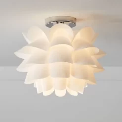 Possini Euro Design Modern Ceiling Light Semi Flush Mount Fixture 15 3/4" Wide White Flower For Bedroom Kitchen Living Room Hallway Bathroom House