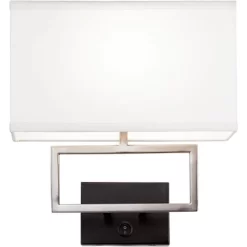 Possini Euro Design Modern Wall Lamp With USB Port Brushed Nickel Plug-In 12" Light Fixture Rectangular Fabric Shade For Bedroom House -Possini Euro Design Sales GUEST 0b68fc04 fcd2 4bb1 8935 3b39022b2e1f
