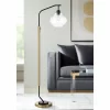 Possini Euro Design Tarrah Mid Century Modern 63" Tall Chairside Arc Floor Lamp Gold Black Metal Clear Glass Shade For Living Room House