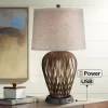Possini Euro Design Buckhead Modern Table Lamp 28" Tall Bronze With Dimmable USB Workstation Base Drum Shade For Bedroom Living Room Kids Desk Home