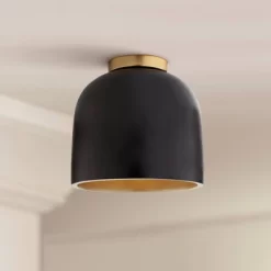 Possini Euro Design Merrick Modern Industrial Ceiling Light Flush Mount Fixture 9" Wide Black Gold For Bedroom Kitchen Living Room Hallway Bathroom