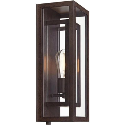 Possini Euro Design Rustic Industrial Farmhouse Outdoor Wall Light Fixtures Set Of 2 Bronze 15 1/2" Clear Glass For Exterior Barn Deck House Porch 5 Possini Euro Design Rustic Industrial Farmhouse Outdoor Wall Light Fixtures Set Of 2 Bronze 15 1/2" Clear Glass For Exterior Barn Deck House Porch - Image 5