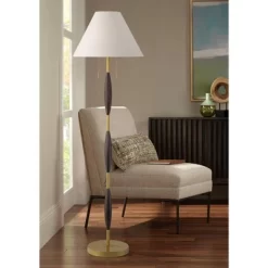 Possini Euro Design Carillo Modern 68" Tall Standing Floor Lamp Pull Chain Espresso Brown Gold Wood Living Room Bedroom House Reading Office