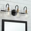 Possini Euro Design Solomon Modern Wall Light Black Hardwire 24" 3-Light Fixture Warm Brass Accents Clear Glass Shade For Bathroom