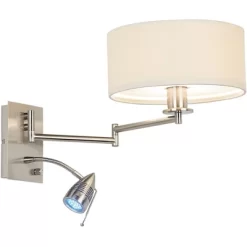Possini Euro Design Tesoro Modern Swing Arm Wall Lamp With LED Reading Arm Brushed Nickel Plug-in Light Fixture Off White Drum Shade For Bedroom Home -Possini Euro Design Sales GUEST 1293e70e 7400 45db b414 a41ea444e12f