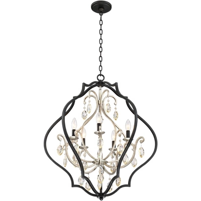 Possini Euro Design Clara Black Silver Pendant Chandelier 27" Wide Industrial Ornate Cage Amber Crystal 5-Light Fixture For Dining Room Kitchen Island 4 Possini Euro Design Clara Black Silver Pendant Chandelier 27" Wide Industrial Ornate Cage Amber Crystal 5-Light Fixture For Dining Room Kitchen Island - Image 4
