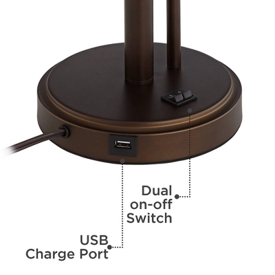 Possini Euro Design Traverse Modern Table Lamps 29" Tall Set Of 2 With USB Charging Port Gooseneck LED Bronze Oatmeal Shade For Bedroom Living Room 3 Possini Euro Design Traverse Modern Table Lamps 29" Tall Set Of 2 With USB Charging Port Gooseneck LED Bronze Oatmeal Shade For Bedroom Living Room - Image 3