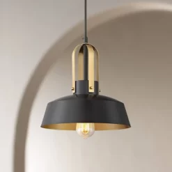 Possini Euro Design Black Warm Brass Mini Pendant Lighting Fixture 12" Wide Farmhouse Rustic For Dining Room House Home Kitchen Island High Ceilings
