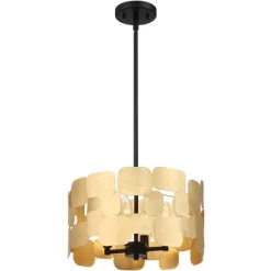 Possini Euro Design Stella Black Pendant Chandelier 15" Wide Modern Gold Leaf Drum Shade 4-Light Fixture For Dining Room House Foyer Kitchen Island -Possini Euro Design Sales GUEST 13a0743c 5763 4907 bac4 591ce6fbcc9f