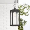 Possini Euro Design Modern Outdoor Hanging Light Fixture Matte Black Steel 19" Clear Seedy Glass Panels For Exterior House Porch
