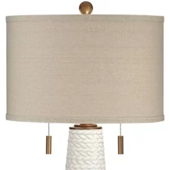 Possini Euro Design Kingston Modern Mid Century Table Lamp 32 3/4" Tall White Grooved Patterned Ceramic Taupe Drum Shade For Bedroom Living Room House -Possini Euro Design Sales GUEST 15d26357 aafb 47a0 8f9a 2fff0faebb83