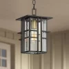 Possini Euro Design Arley Modern Outdoor Hanging Light Black Geometric Frame 12 1/2" Seedy Glass For Post Exterior Barn Deck House Porch Yard Patio