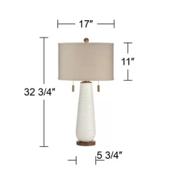Possini Euro Design Kingston Modern Mid Century Table Lamp 32 3/4" Tall White Grooved Patterned Ceramic Taupe Drum Shade For Bedroom Living Room House -Possini Euro Design Sales GUEST 15de9c28 40ac 4908 b982 4c70aad59e65