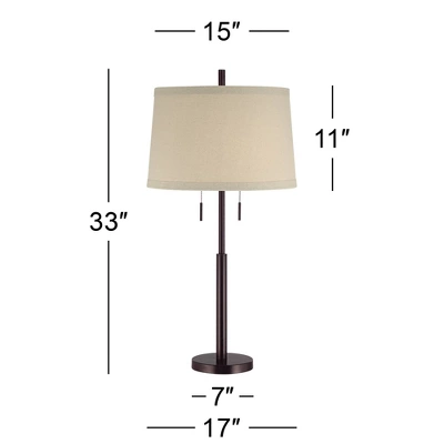Possini Euro Design Rustic Farmhouse Table Lamp 33" Tall Dark Bronze Metal Off White Burlap Fabric Drum Shade For Bedroom Living Room House Bedside 4 Possini Euro Design Rustic Farmhouse Table Lamp 33" Tall Dark Bronze Metal Off White Burlap Fabric Drum Shade For Bedroom Living Room House Bedside - Image 4