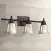 Possini Euro Design Varra Rustic Industrial Wall Light Bronze Hardwire 26 1/2" 3-Light Fixture Bell Mercury Glass Shade For Bedroom Bathroom Vanity