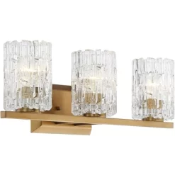 Possini Euro Design Icelight Modern Wall Light Warm Brass Hardwire 25" 3-Light Fixture Textured Ice Glass For Bedroom Bathroom Vanity Living Room -Possini Euro Design Sales GUEST 16fbe020 27da 4b28 95c3 01f51e8859ef