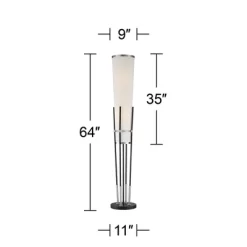 Possini Euro Design Flute Modern Torchiere Floor Lamp 64" Tall Satin Black Brushed Nickel White Linen Shade For Living Room Bedroom Office House Home -Possini Euro Design Sales GUEST 1763d15f 171c 4a32 b512 3b6d85eee901
