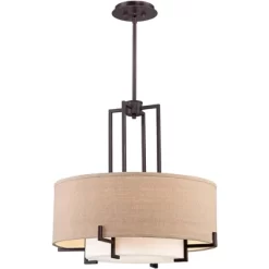 Possini Euro Design Concentric Bronze Pendant Chandelier 25" Wide Farmhouse Rustic Burlap Drum Shade 4-Light Fixture For Dining Room Kitchen Island -Possini Euro Design Sales GUEST 1780cacb c4b8 4868 b310 6a815cce8d15