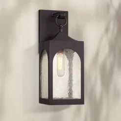 Possini Euro Design Tyne Modern Outdoor Wall Light Fixture Bronze 16 1/2" Seedy Glass For Post Exterior Barn Deck House Porch Yard Posts Patio Home