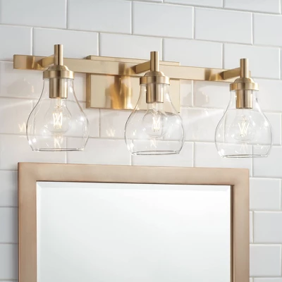 Possini Euro Design Danvers Modern Wall Light Warm Brass Metal Hardwired 22 1/2" 3-Light Fixture Clear Globe Glass For Bedroom Bathroom 1 Possini Euro Design Danvers Modern Wall Light Warm Brass Metal Hardwired 22 1/2" 3-Light Fixture Clear Globe Glass For Bedroom Bathroom