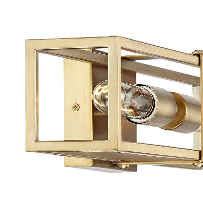 Possini Euro Design Fabian Modern Wall Light Sconces Set Of 2 Warm Brass Hardwired 4" 2-Light Fixture Open Rectangular Frame For Bedroom 2 Possini Euro Design Fabian Modern Wall Light Sconces Set Of 2 Warm Brass Hardwired 4" 2-Light Fixture Open Rectangular Frame For Bedroom - Image 2