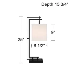 Possini Euro Design Covello 25" High Modern Mission Desk Lamp USB Port AC Power Outlet Black Metal Single White Shade Home Office Living Room Charging -Possini Euro Design Sales GUEST 19df2631 e444 40d0 8a83 bd9e414789d0