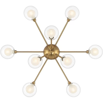 Possini Euro Design Spheres Modern Ceiling Light Flush Mount Fixture 28" Wide Warm Brass 9-Light LED Clear Globe Glass For Bedroom Kitchen Living Room 7 Possini Euro Design Spheres Modern Ceiling Light Flush Mount Fixture 28" Wide Warm Brass 9-Light LED Clear Globe Glass For Bedroom Kitchen Living Room - Image 7