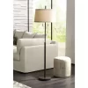 Possini Euro Design Nayla Modern Floor Lamp 62 1/2" Tall Bronze Metal Off White Fabric Tapered Drum Shade For Living Room Bedroom Office House Home