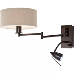 Possini Euro Design Radix Modern Swing Arm Wall Lamp Bronze With Cord Cover LED Reading Light Plug-in Light Fixture Oatmeal Shade For Bedroom Bedside -Possini Euro Design Sales GUEST 1b85d3ad 73ed 430b 8b6a 869093d59650